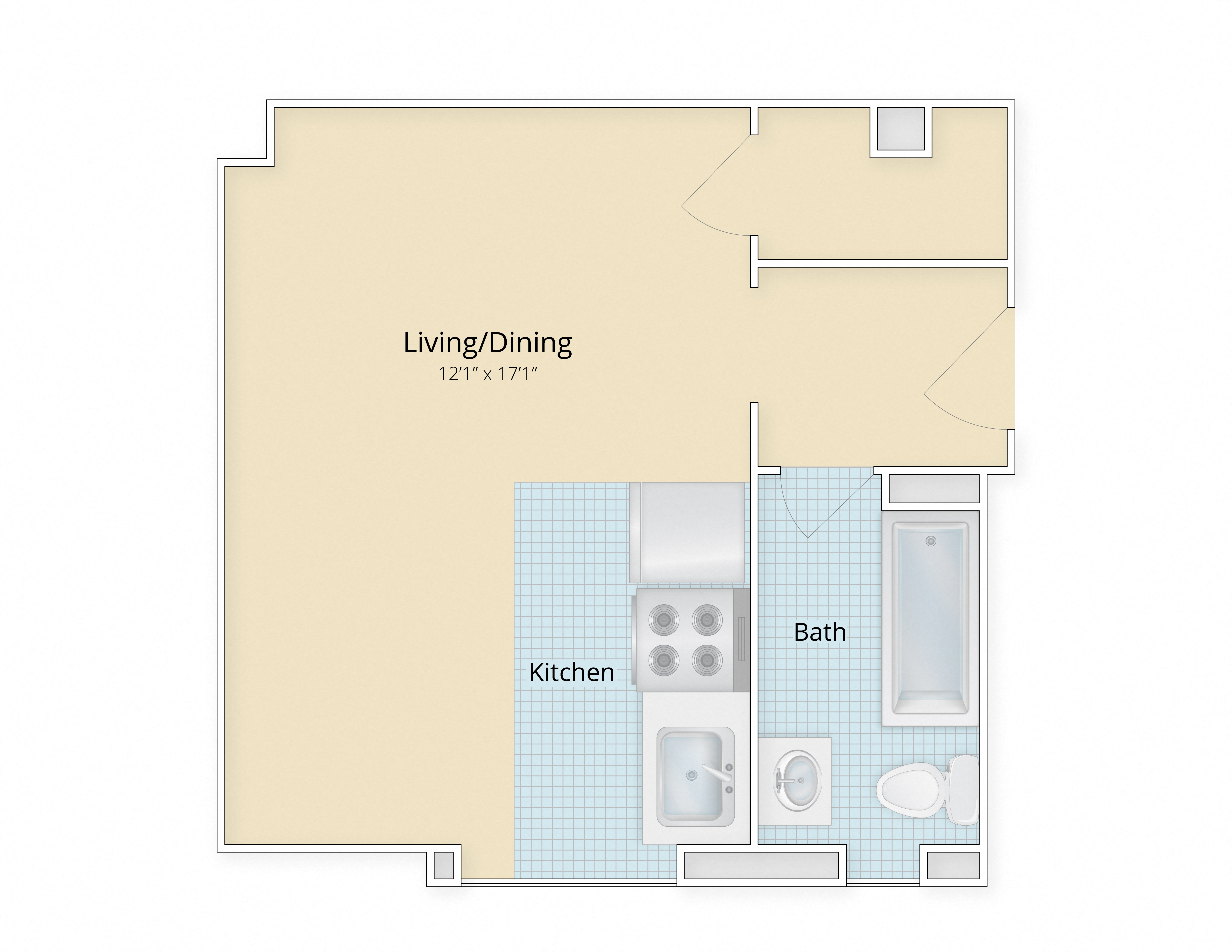Floor plan for studio, 1 bath, 548 sqft